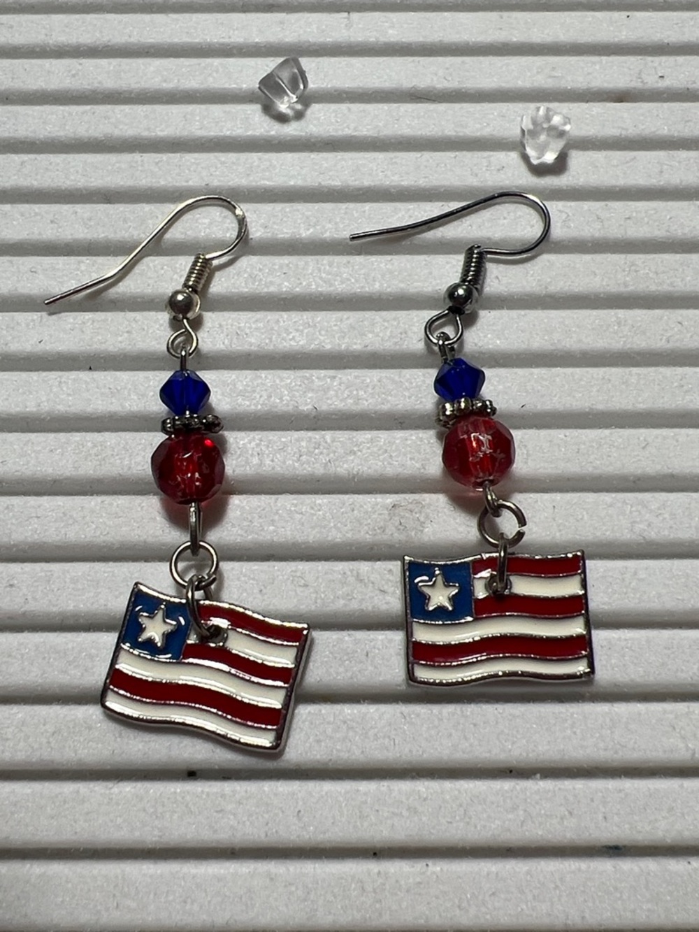 Patriotic Red, White & Blue Flag Dangle Earrings. “Free with purchase “
